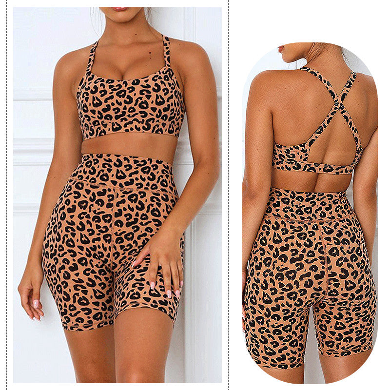 Leopard Print Workout Set Short Beauty Back