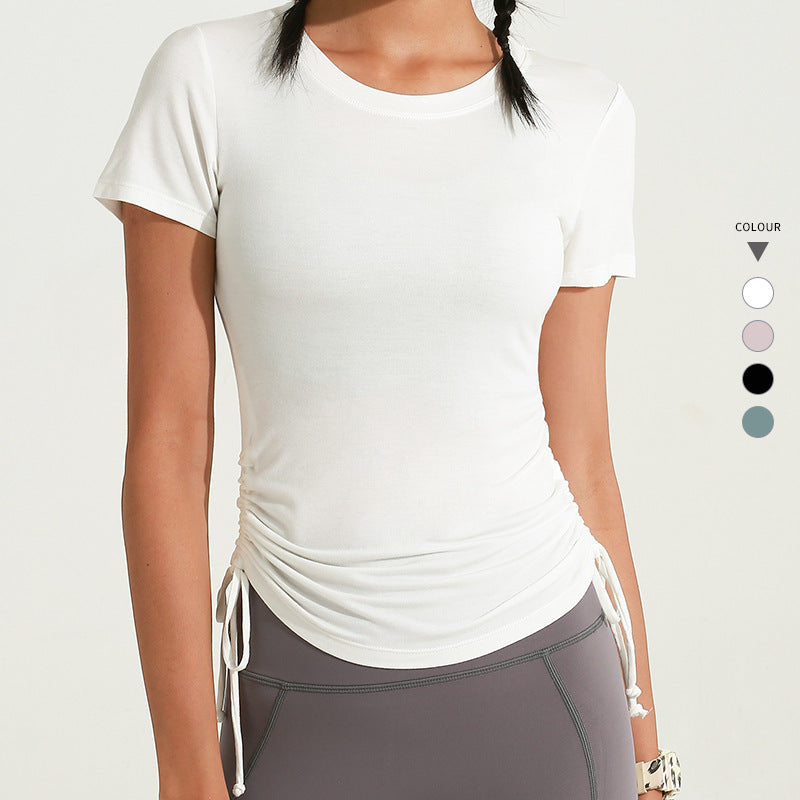 Drawstring Short-sleeved Fitness Top