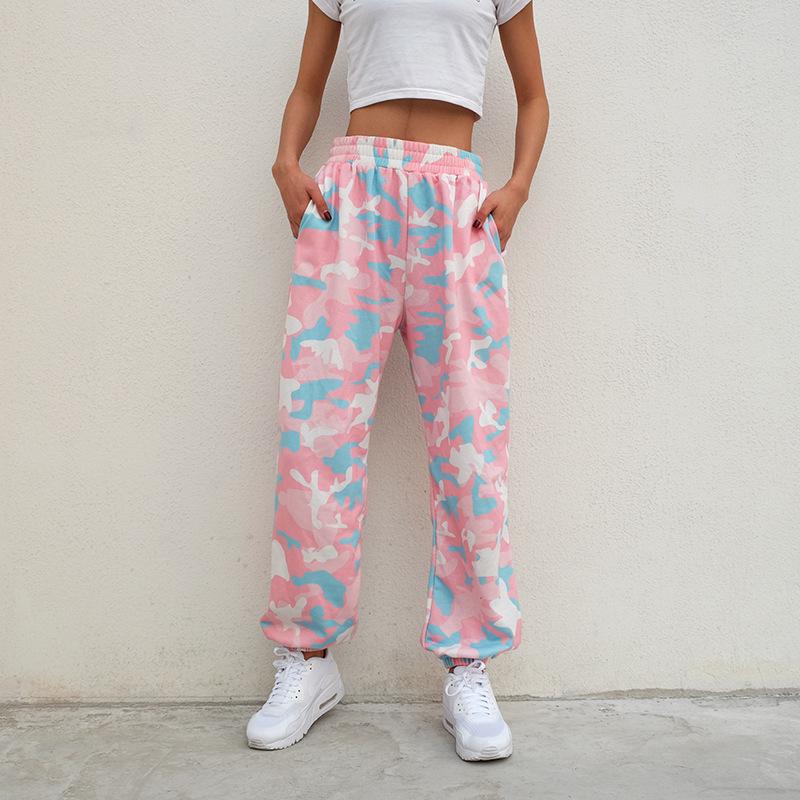 Camouflage Print Loose High Waist Pants